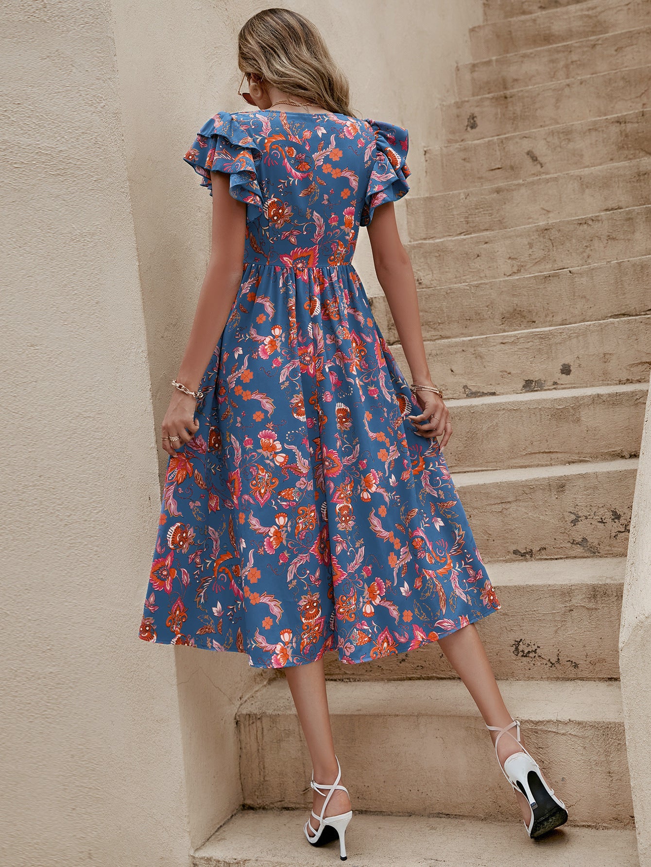 Floral V-Neck Midi Dress