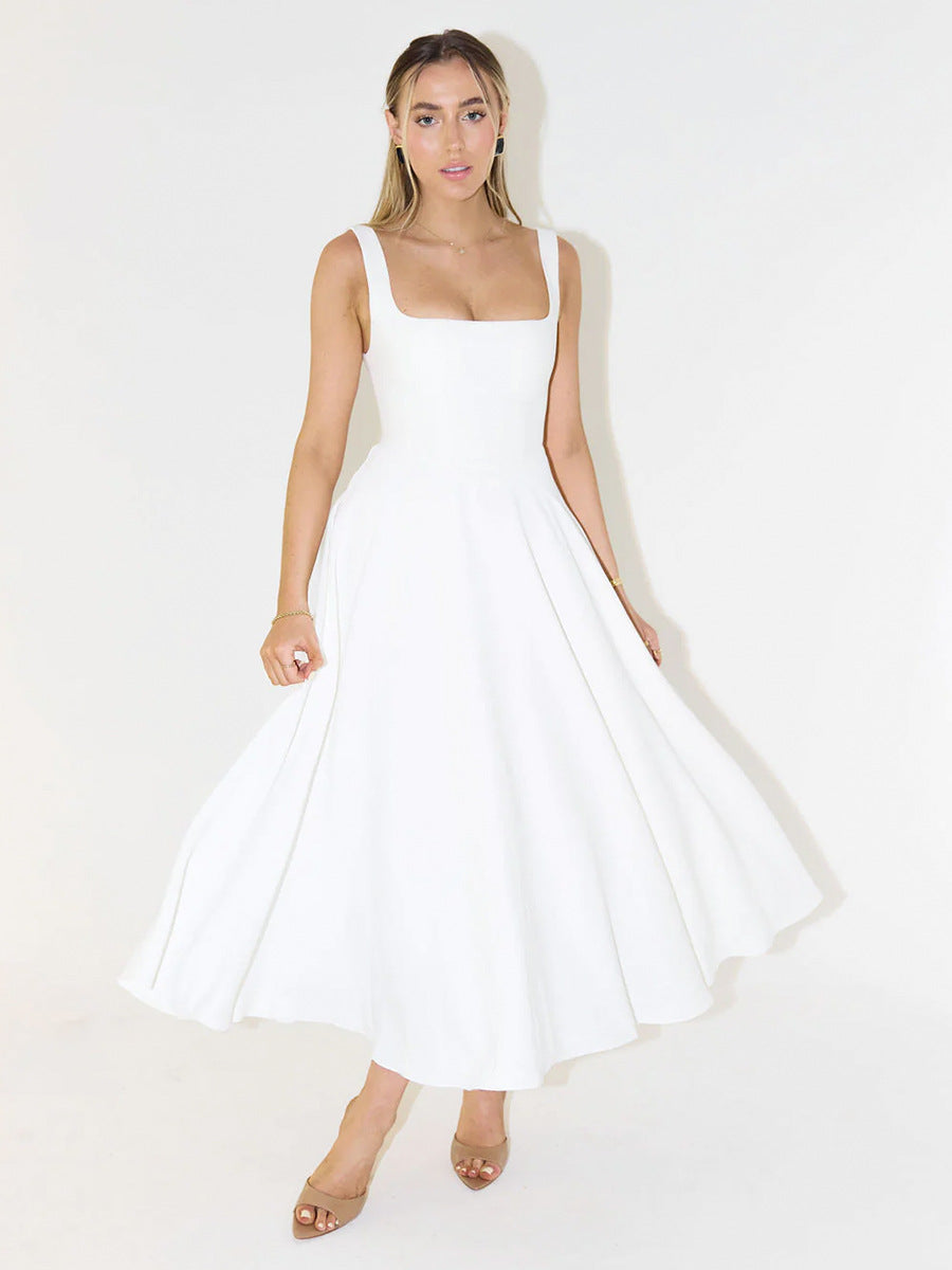 Square Neck Slim Fit Sleeveless Maxi in - by Malbusaat