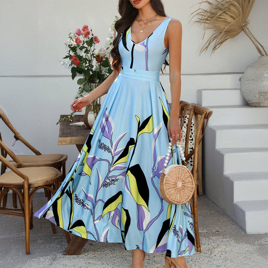 Floral V-Neck Asymmetric Maxi in - by Malbusaat