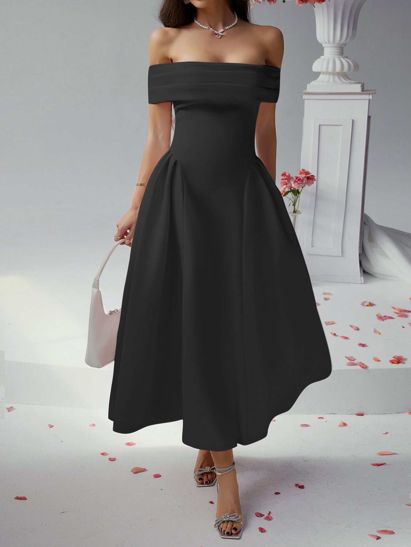 Off Shoulder Party Dress in - by Malbusaat
