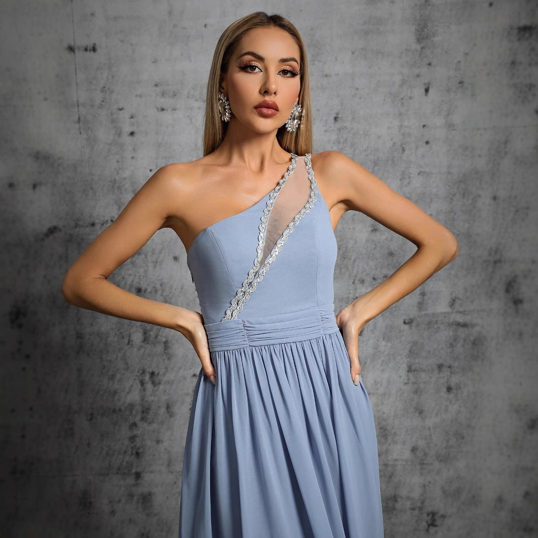 Elegant One-Shoulder Sequin Maxi in - by Malbusaat