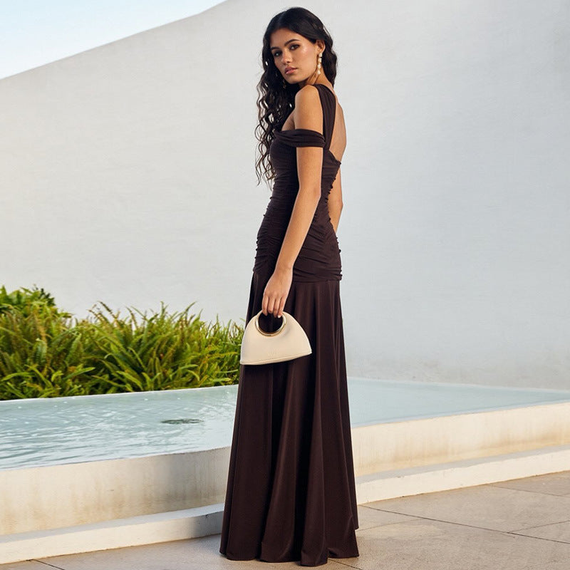 Solid Strapless Slit Maxi Dress in - by Malbusaat
