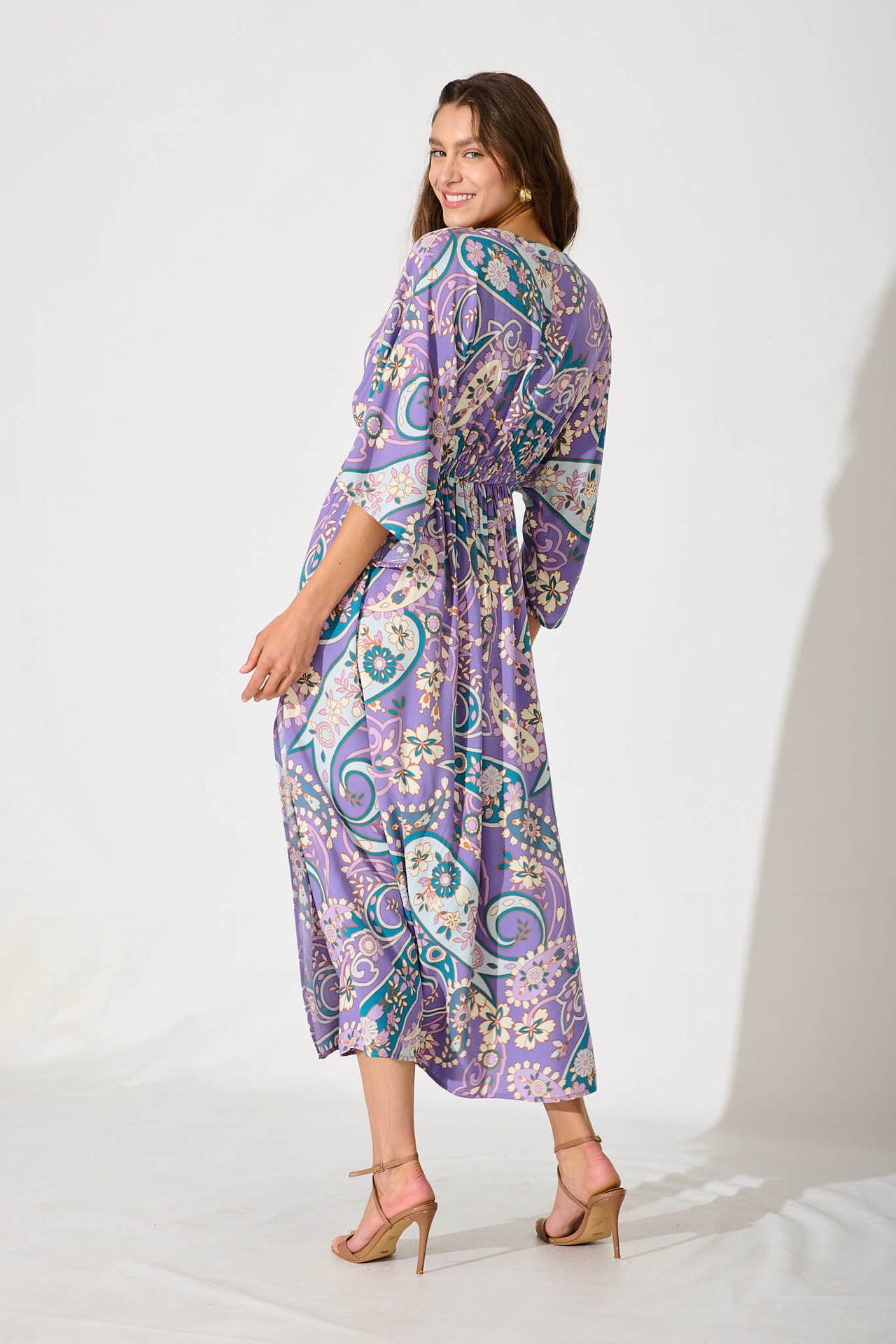 V-Neck Batwing Sleeve Printed Slim Maxi