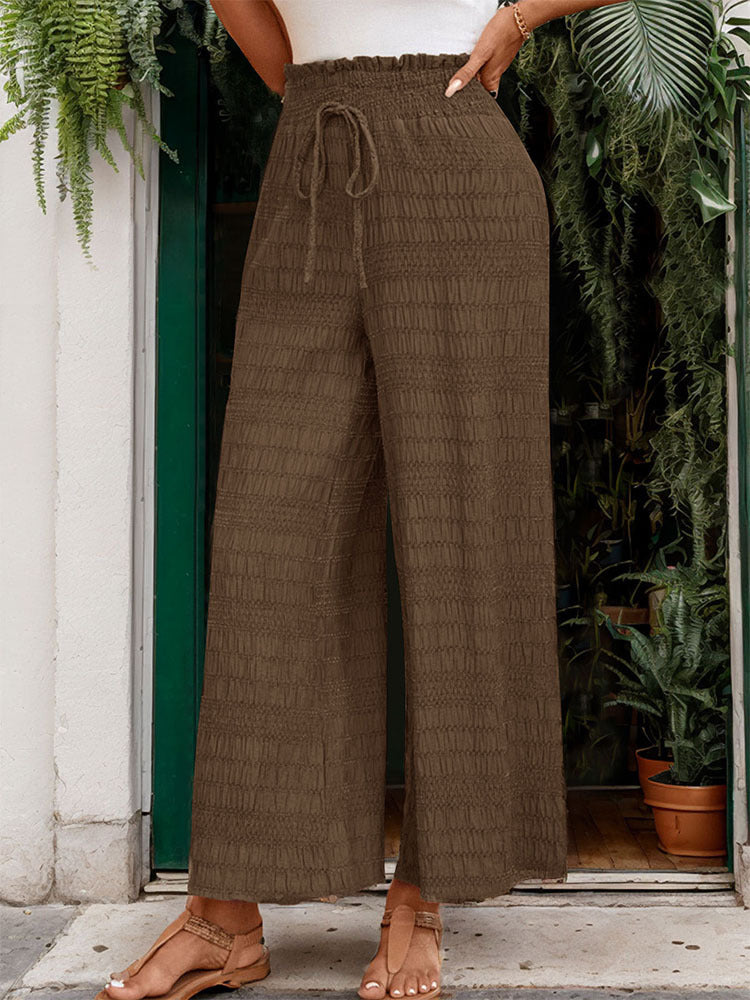 Solid High-Rise Wide Leg Casual Pants in - by Malbusaat