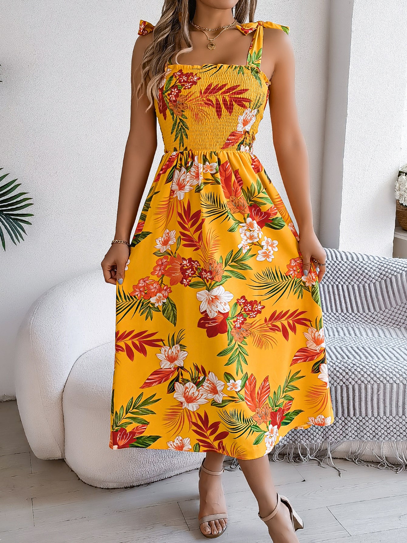 Boho Floral Maxi Dress in - by Malbusaat