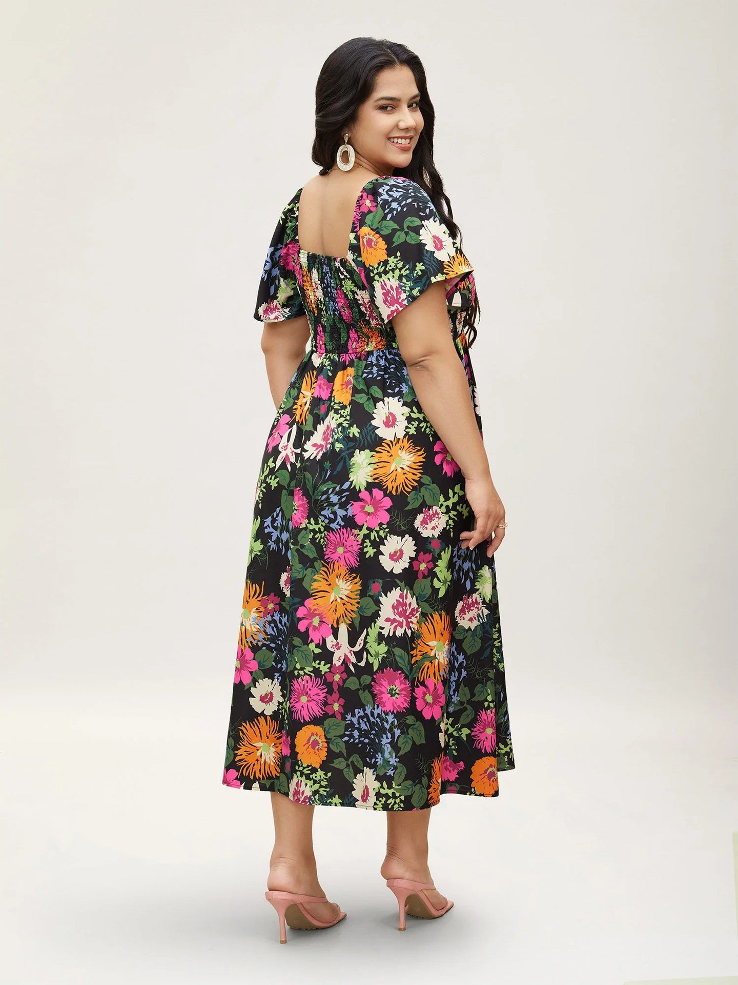 Plus Size Floral Square Neck Midi Dress in - by Malbusaat