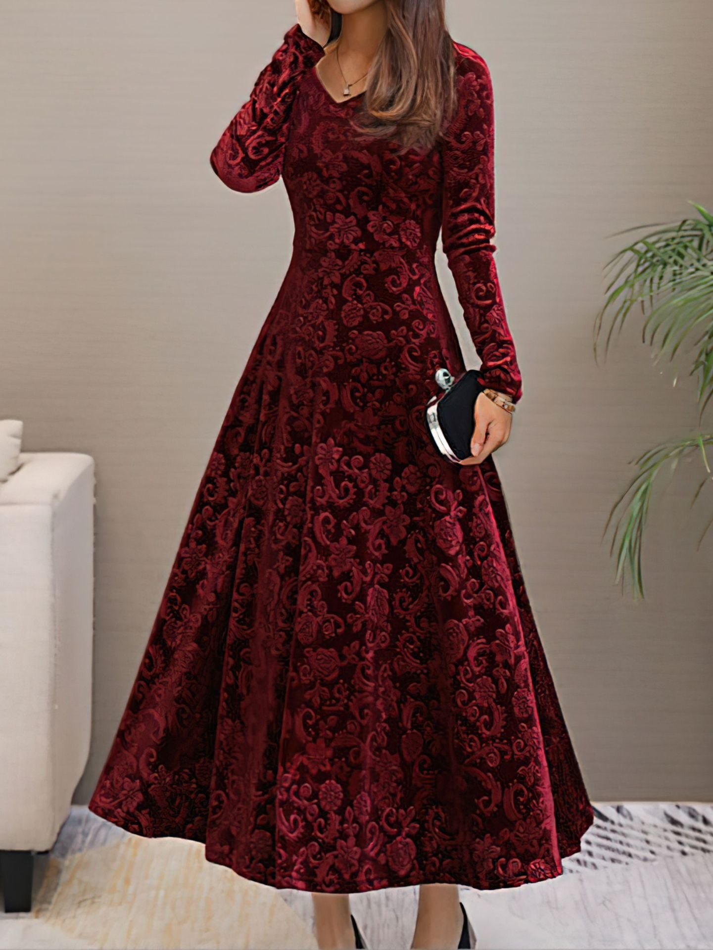 Plus Size Velvet Mid-Length Dress in - by Malbusaat
