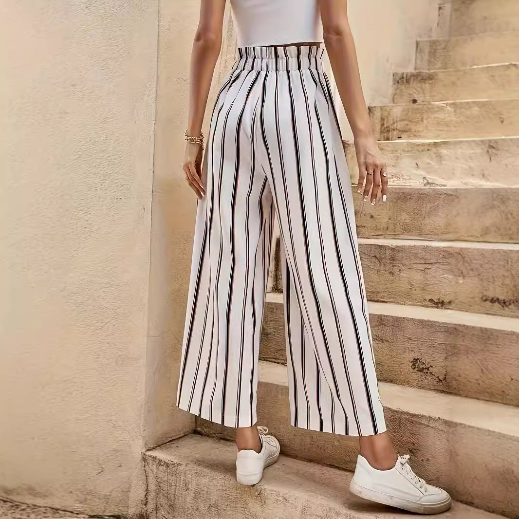 High-Waist Striped Wide-Leg Pants in - by Malbusaat