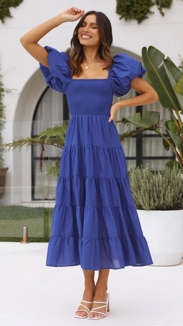 Printed Off-Shoulder Puff Sleeve Maxi in - by Malbusaat