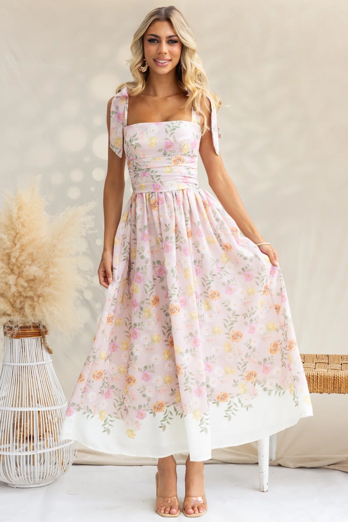 Holiday Floral Tight Waist Camisole Maxi in - by Malbusaat
