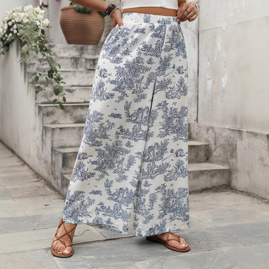 Plus Size Floral Print Wide Leg Casual Pants in - by Malbusaat
