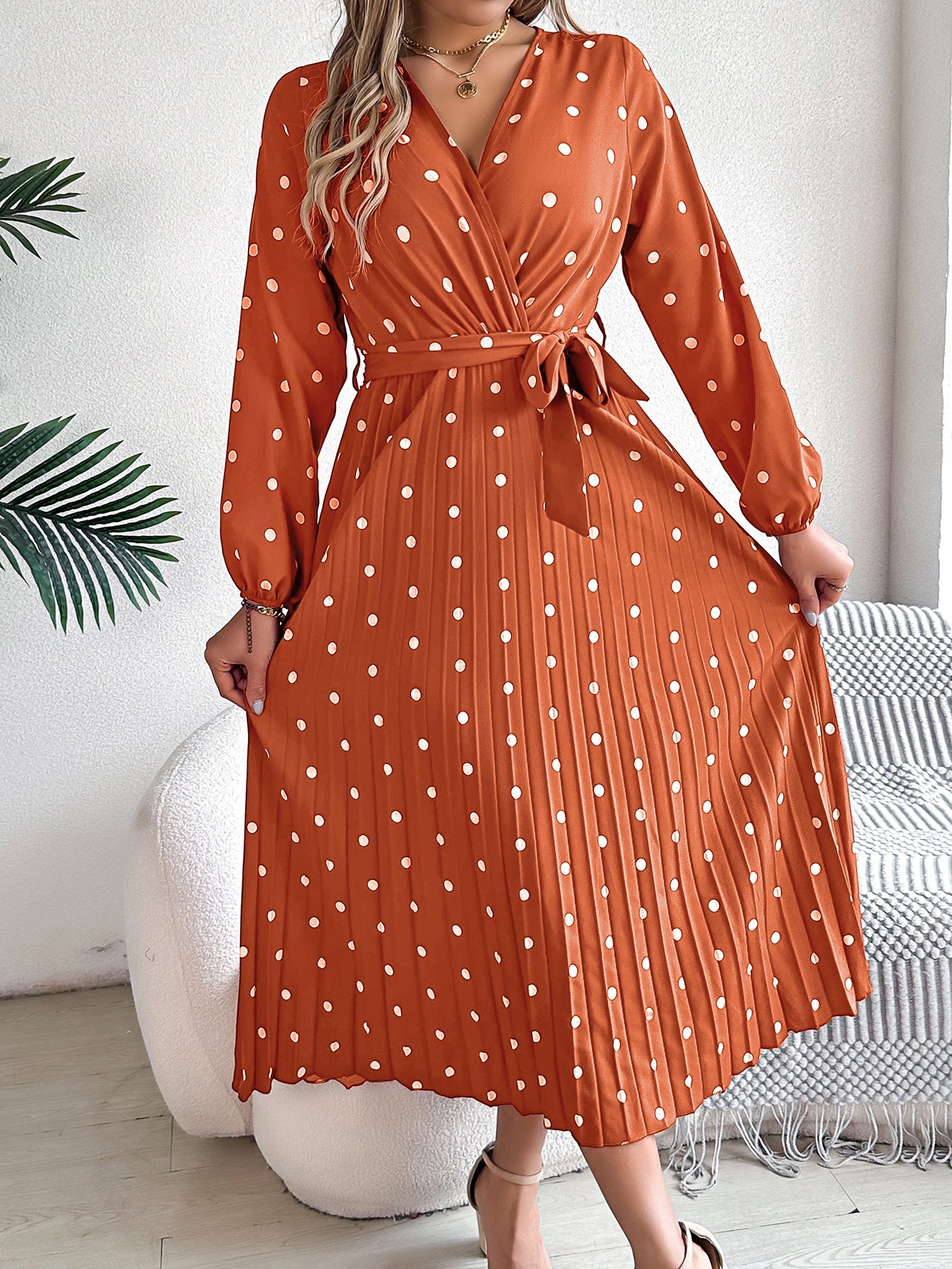 Polka Dot Maxi Dress in Orange - by Malbusaat