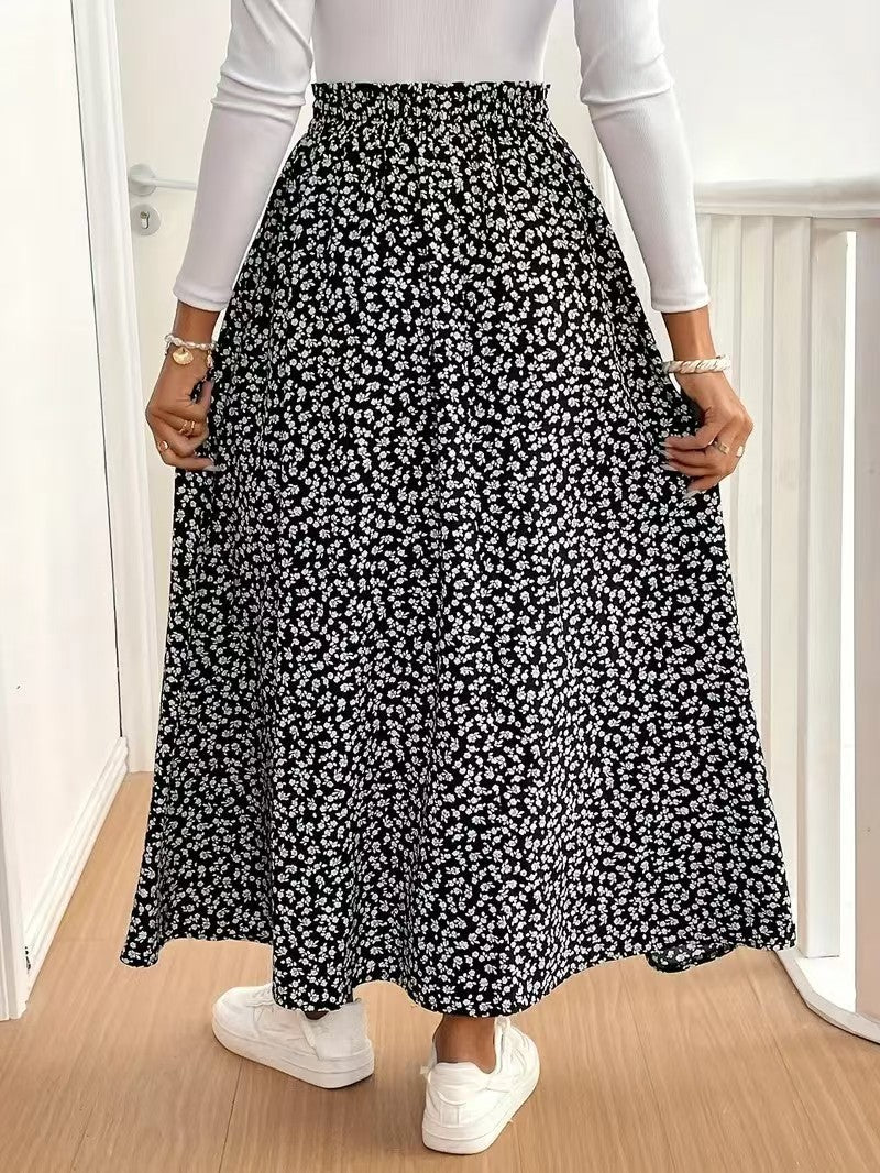 Floral Split Ruffle Maxi Skirt in - by Malbusaat