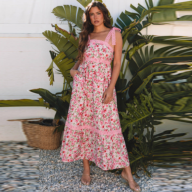 Floral Lace Patchwork Maxi Dress in - by Malbusaat