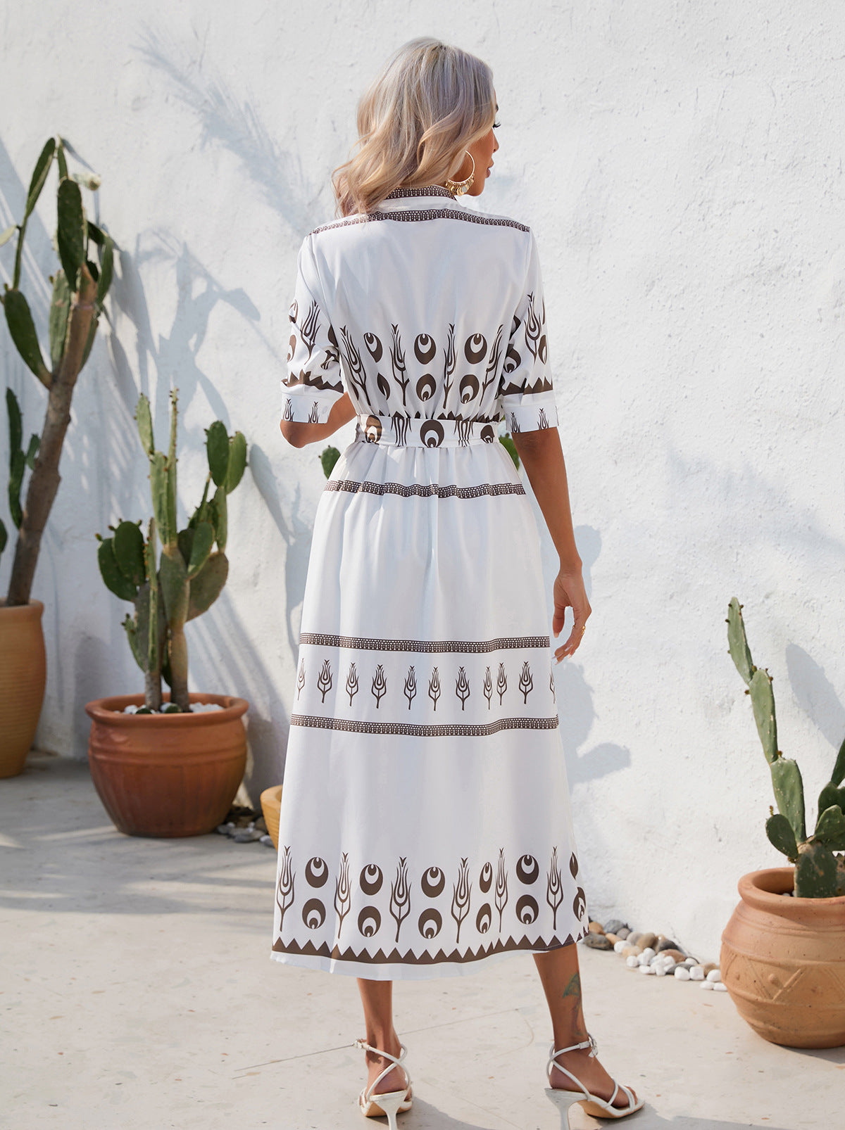 Printed Half Sleeve Maxi Dress in - by Malbusaat
