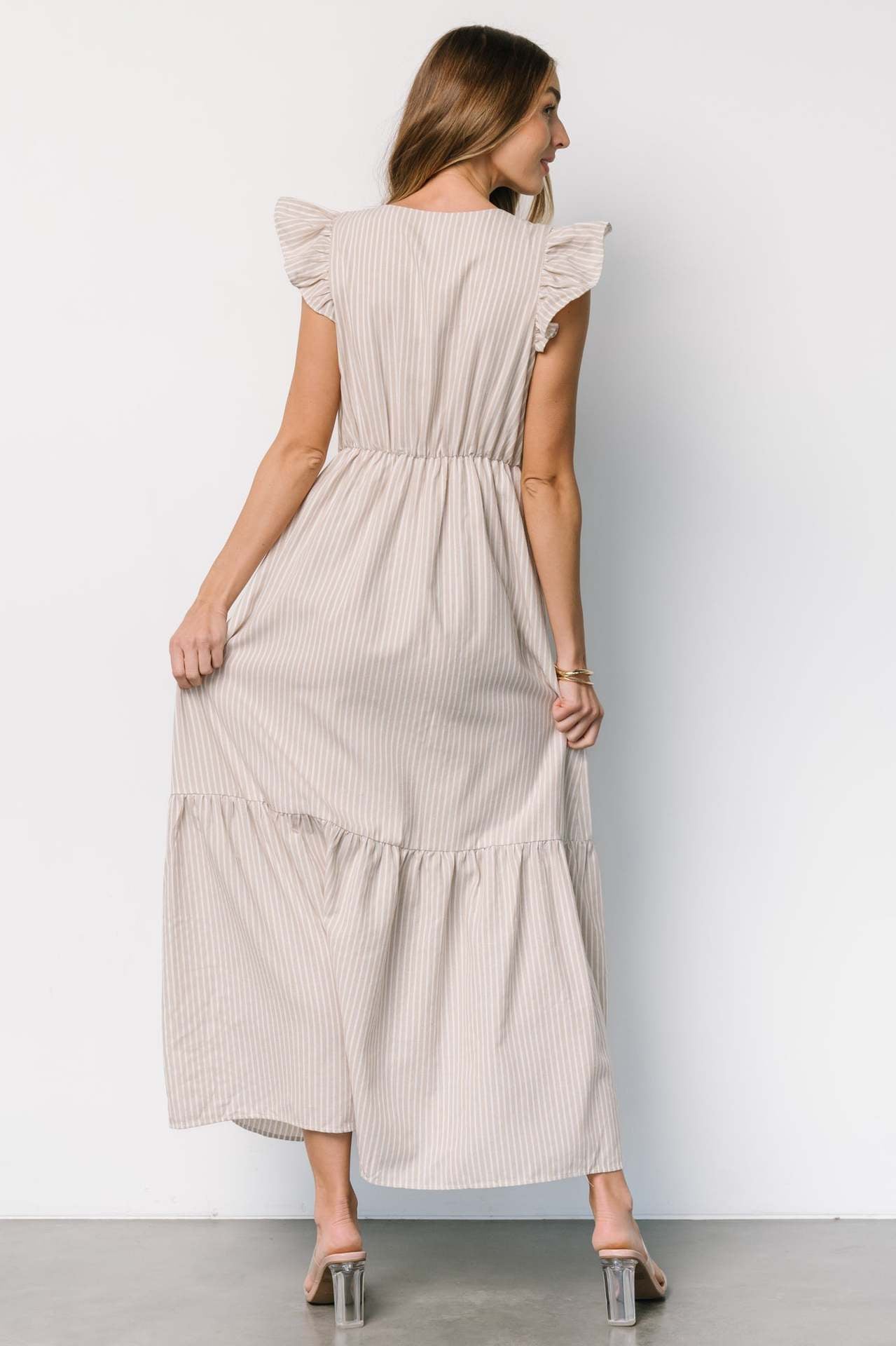 Striped V-Neck Shirt Maxi in - by Malbusaat