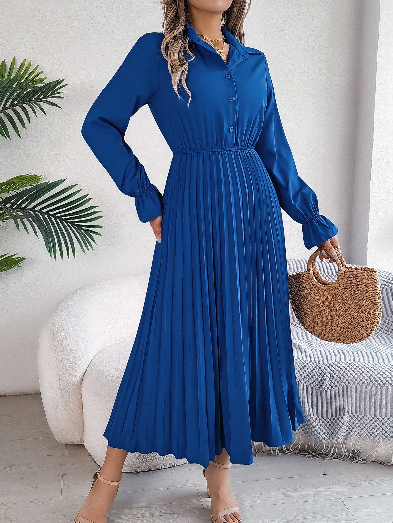 Elegant Collared Maxi Dress in - by Malbusaat
