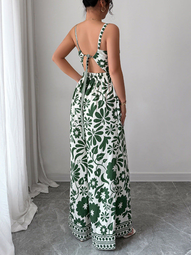 Elegant Printed Sleeveless V Neck Dress in - by Malbusaat
