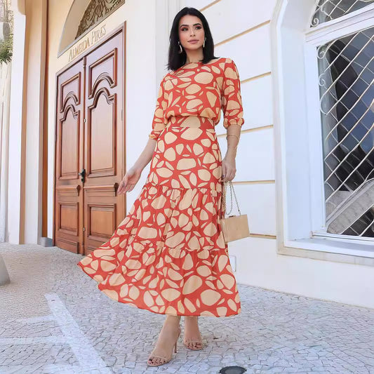 Elegant Women’s Printed A-Line Dress with Skirt in - by Malbusaat