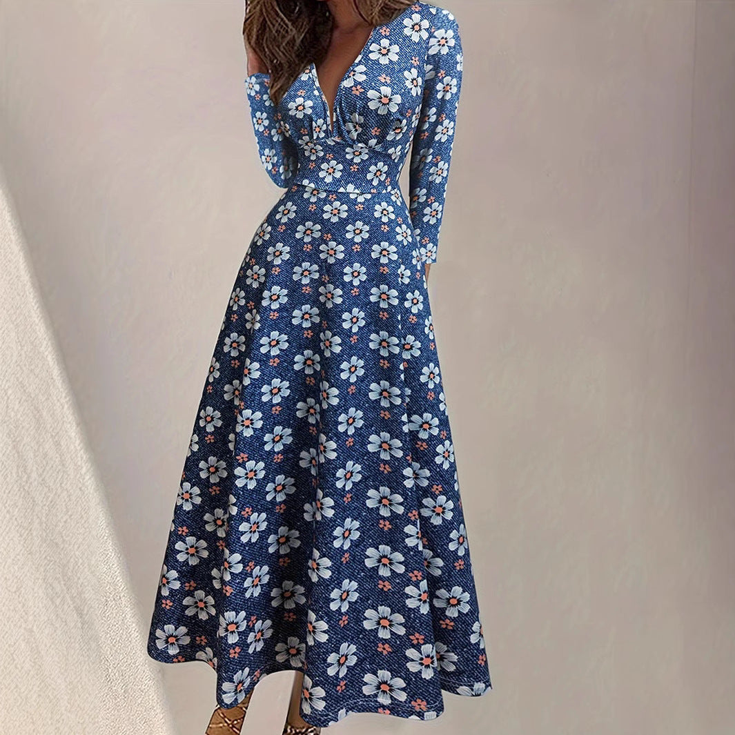 Elegant Deep V-Neck Floral Maxi in - Maxi Dress by Malbusaat