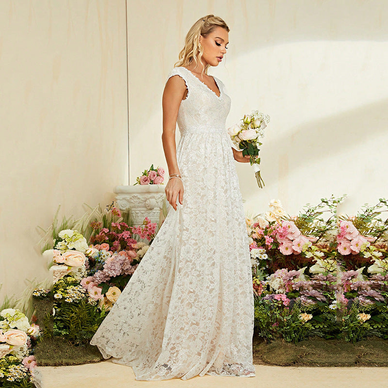 Elegant Lace Maxi Dress in - by Malbusaat