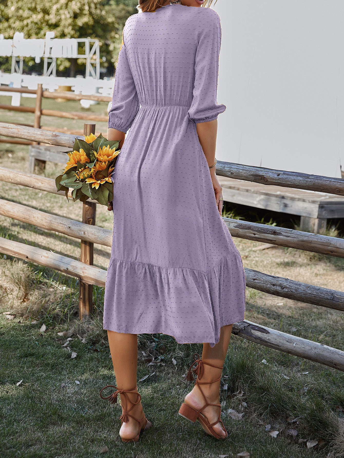 Elegant V-Neck Tiered Maxi in - by Malbusaat