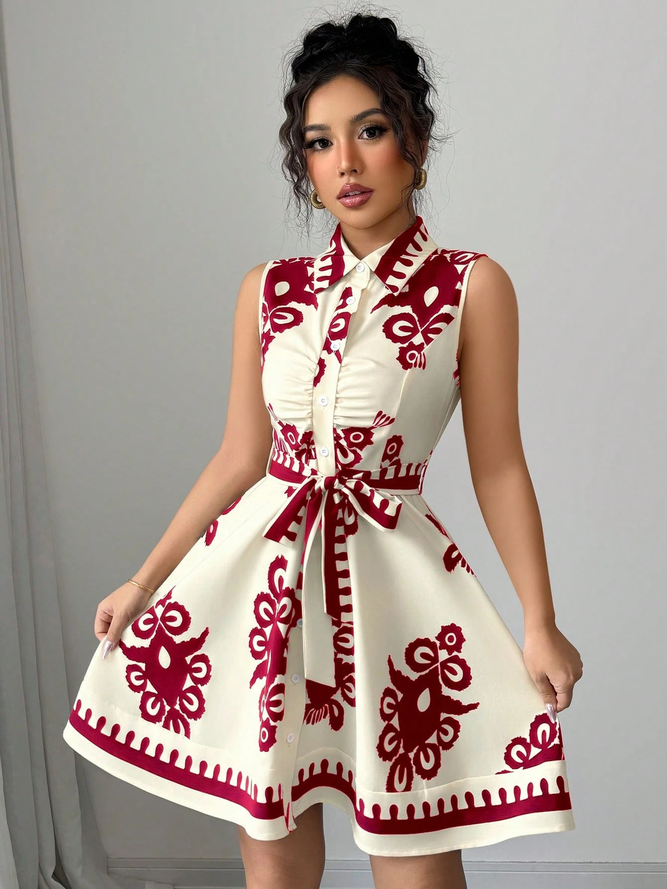 Graphic Sleeveless Shirt Dress in - by Malbusaat