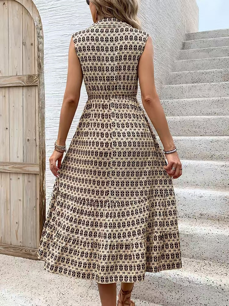 V Neck Suspender Midi Dress with Pockets