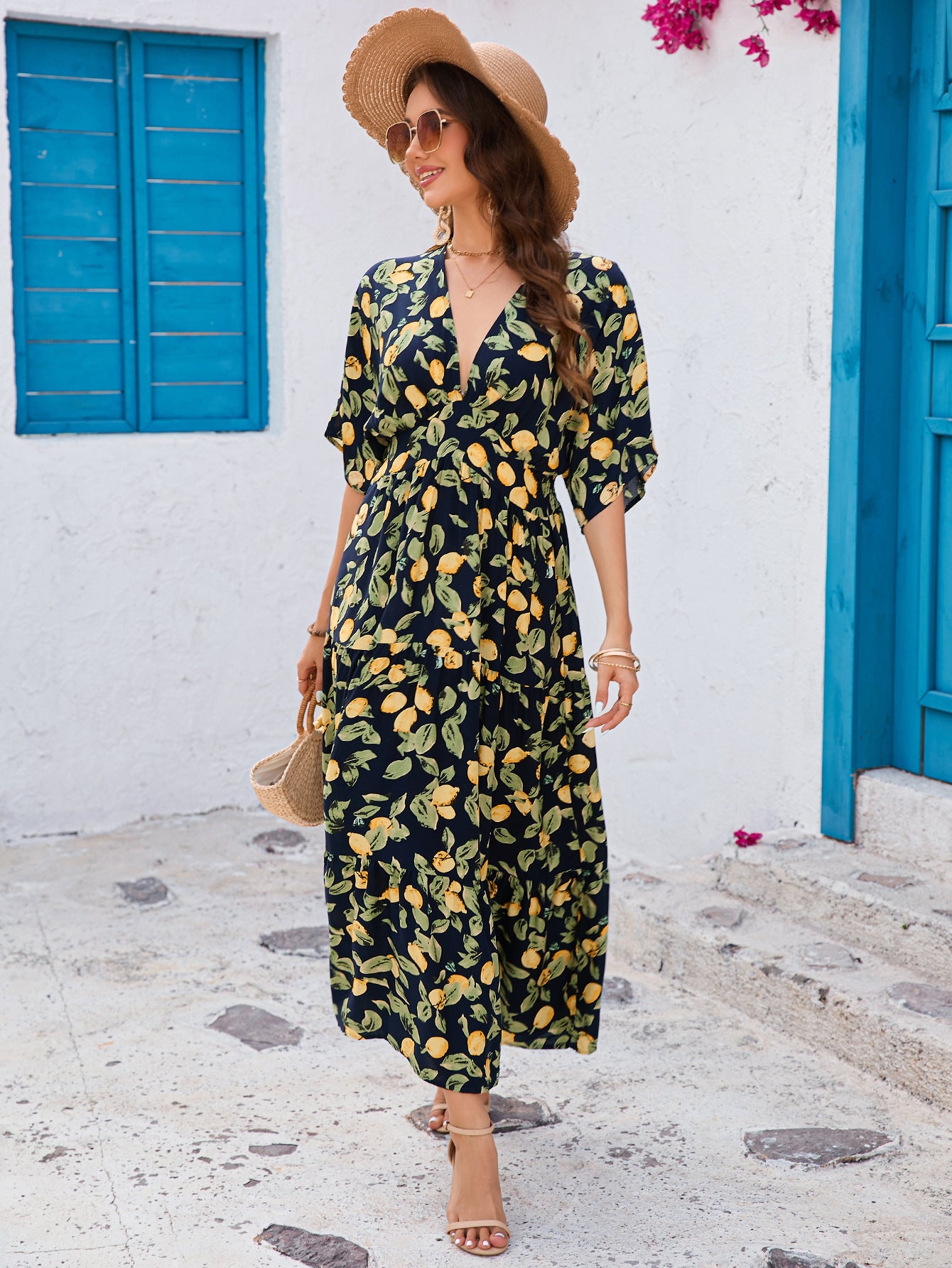 V-Neck Batwing Sleeve Maxi in - by Malbusaat