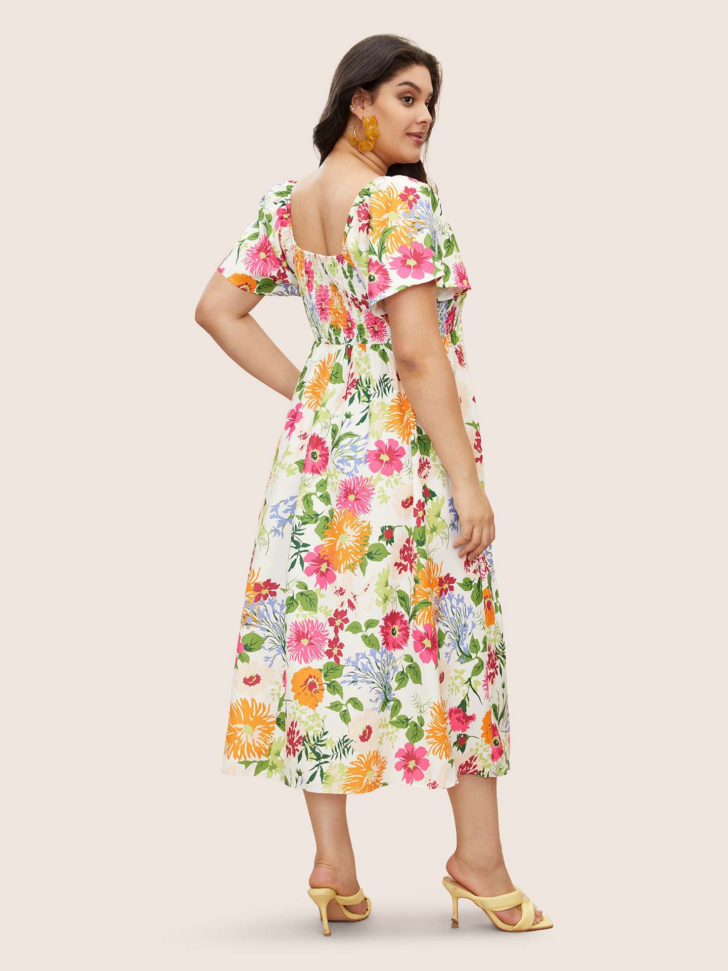 Plus Size Floral Square Neck Midi Dress in - by Malbusaat