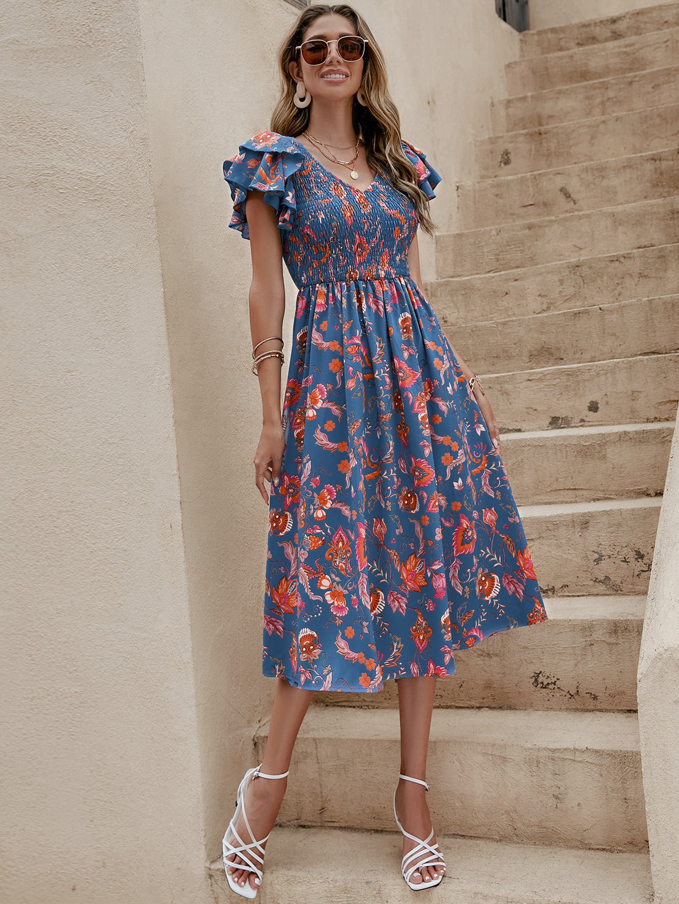Floral V-Neck Midi Dress