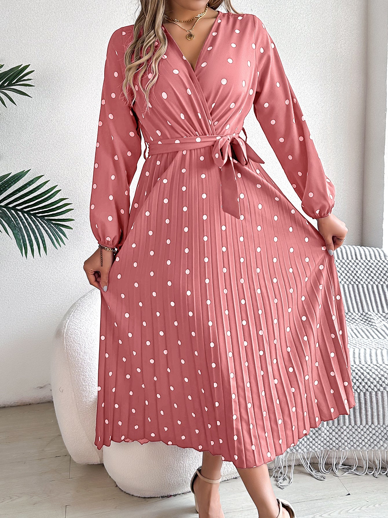 Polka Dot Maxi Dress in Pink - by Malbusaat