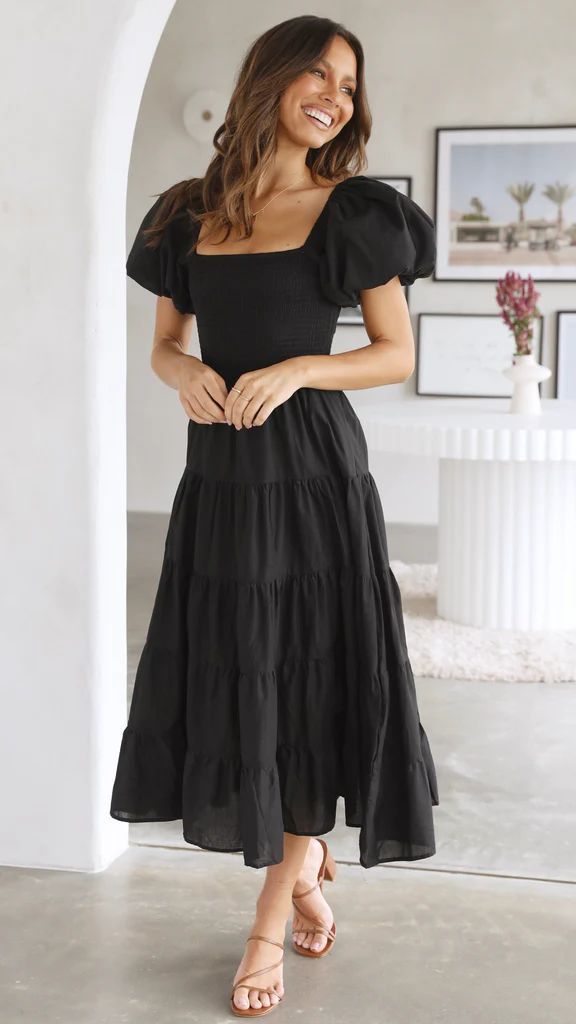Printed Off-Shoulder Puff Sleeve Maxi