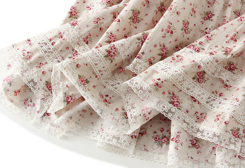 Pastoral Floral Tiered Lace Skirt in - by Malbusaat