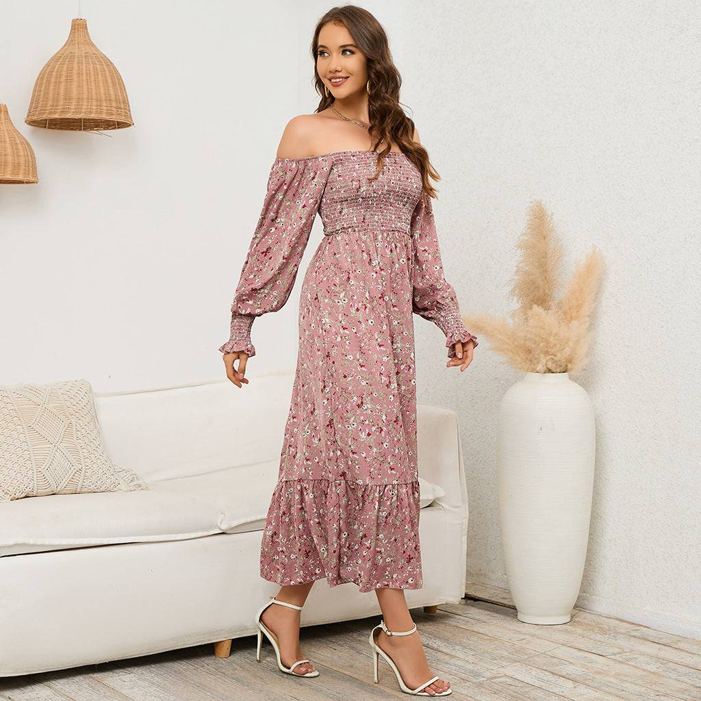 Boho Floral Chiffon Maxi Dress in Pink - by Malbusaat