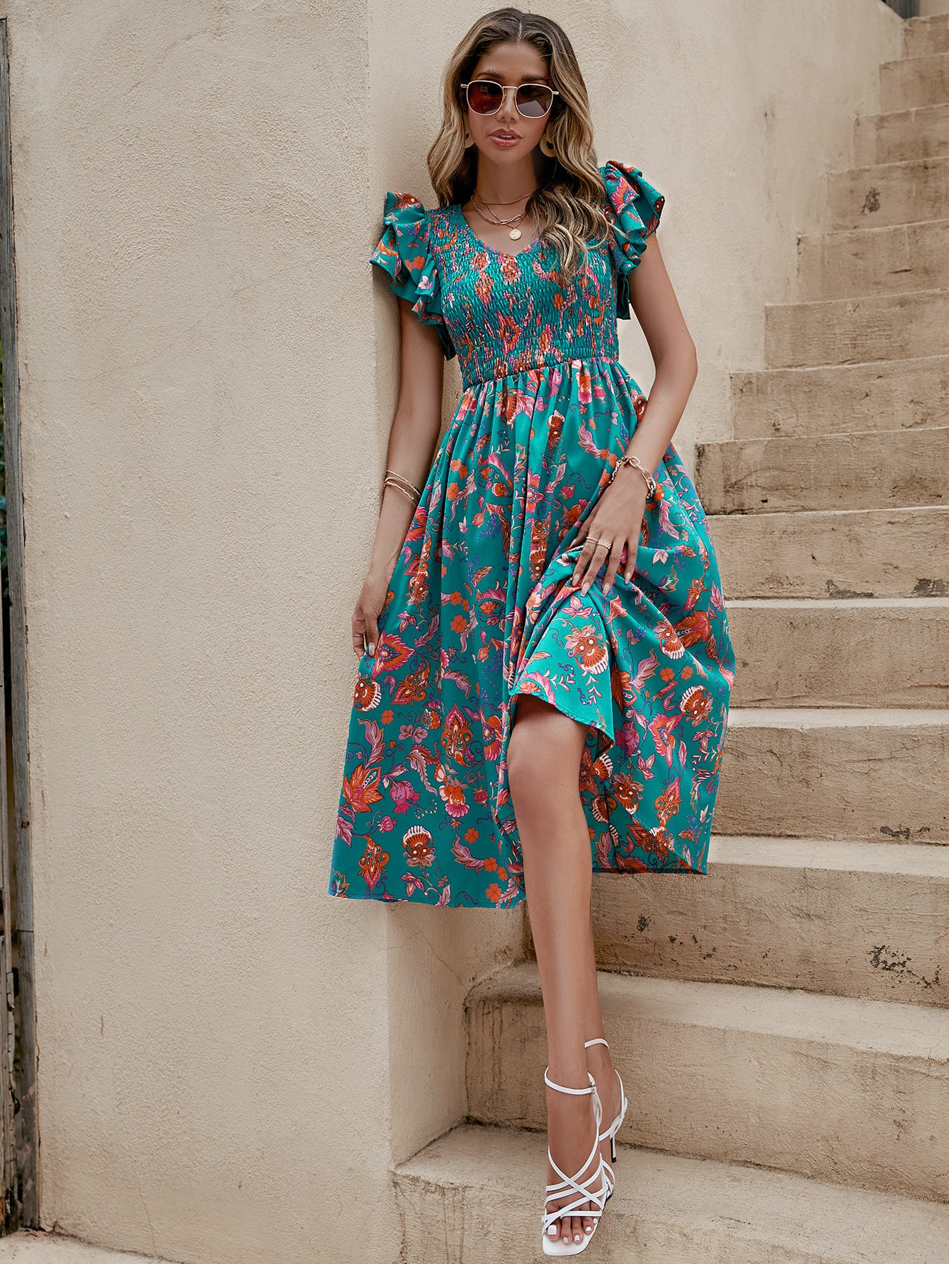 Floral V-Neck Midi Dress