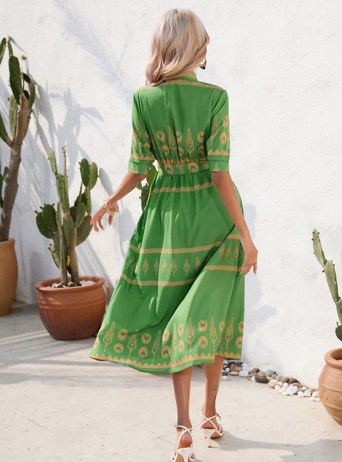 Printed Half Sleeve Maxi Dress in - by Malbusaat