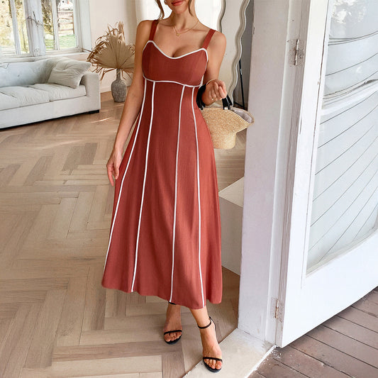 Striped Sleeveless Midi Dress in - by Malbusaat