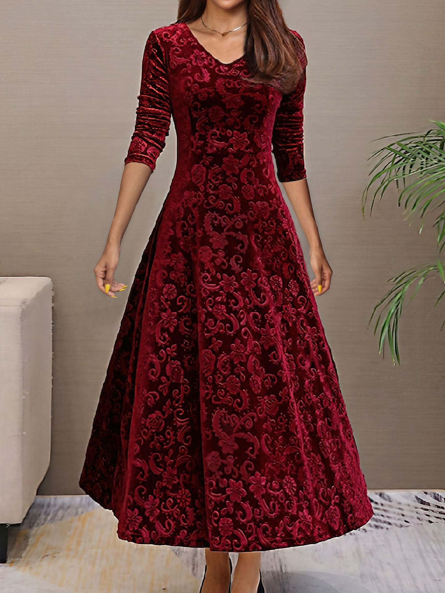 Plus Size Velvet Mid-Length Dress in - by Malbusaat