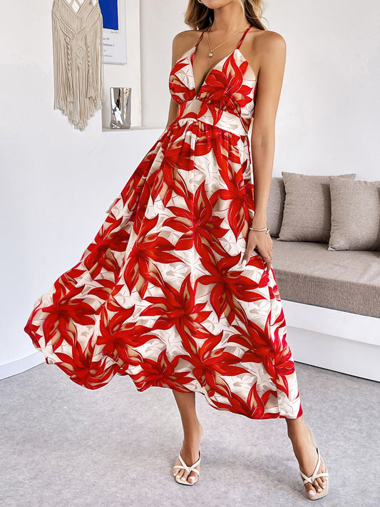 Maple Leaf Print Backless Maxi in - Dresses by Malbusaat