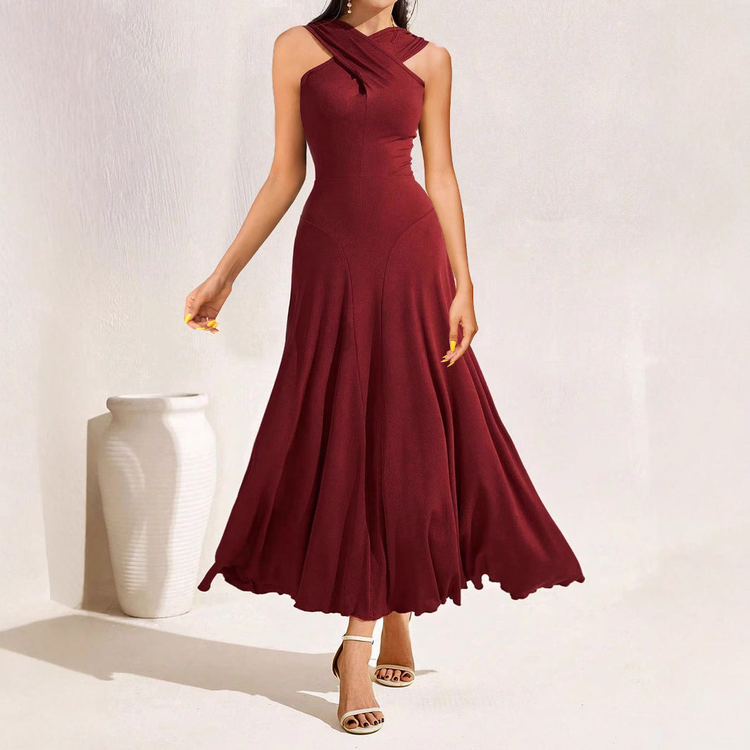 Cross Chest Sleeveless Maxi in Red - A line dress,Maxi Dress by Malbusaat