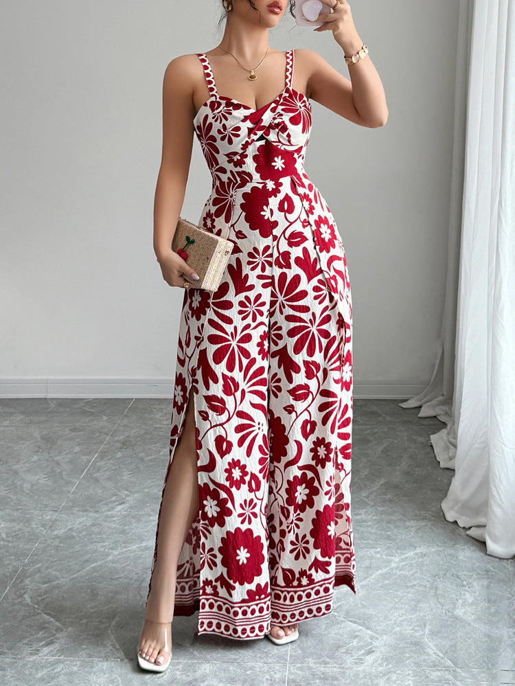Elegant Printed Sleeveless V Neck Dress in - by Malbusaat