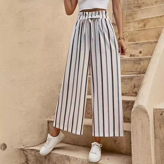 High-Waist Striped Wide-Leg Pants in - by Malbusaat