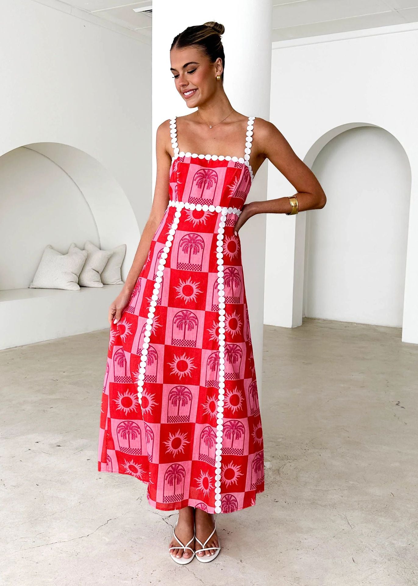 Elegant Lace Printed Spaghetti Strap Maxi in - by Malbusaat