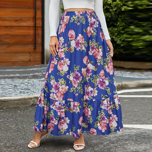 Retro Floral Ruffled Swing Skirt in - by Malbusaat