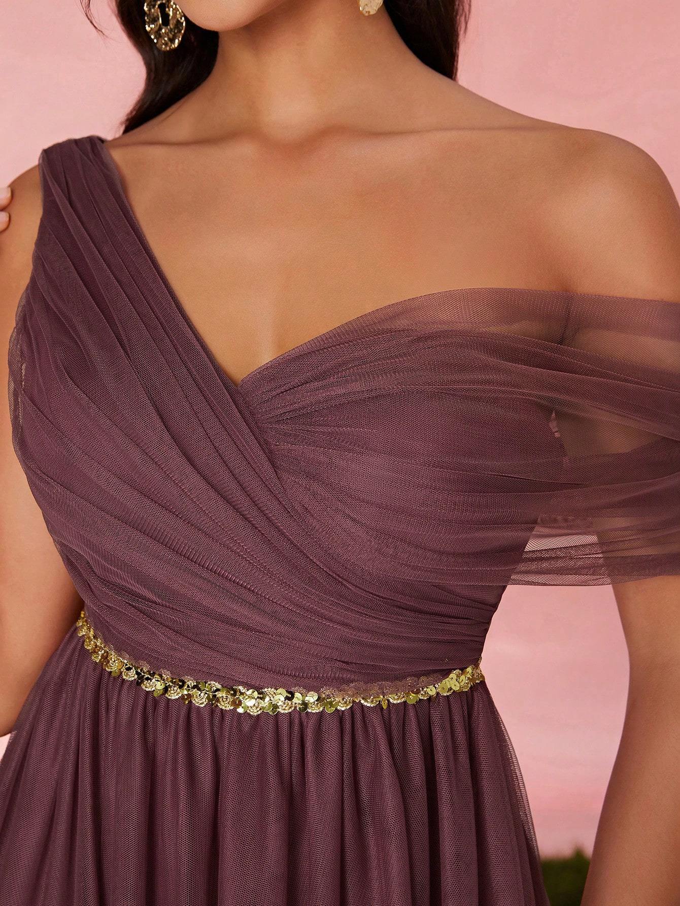 Elegant Purple Asymmetric Cutout Maxi in - by Malbusaat