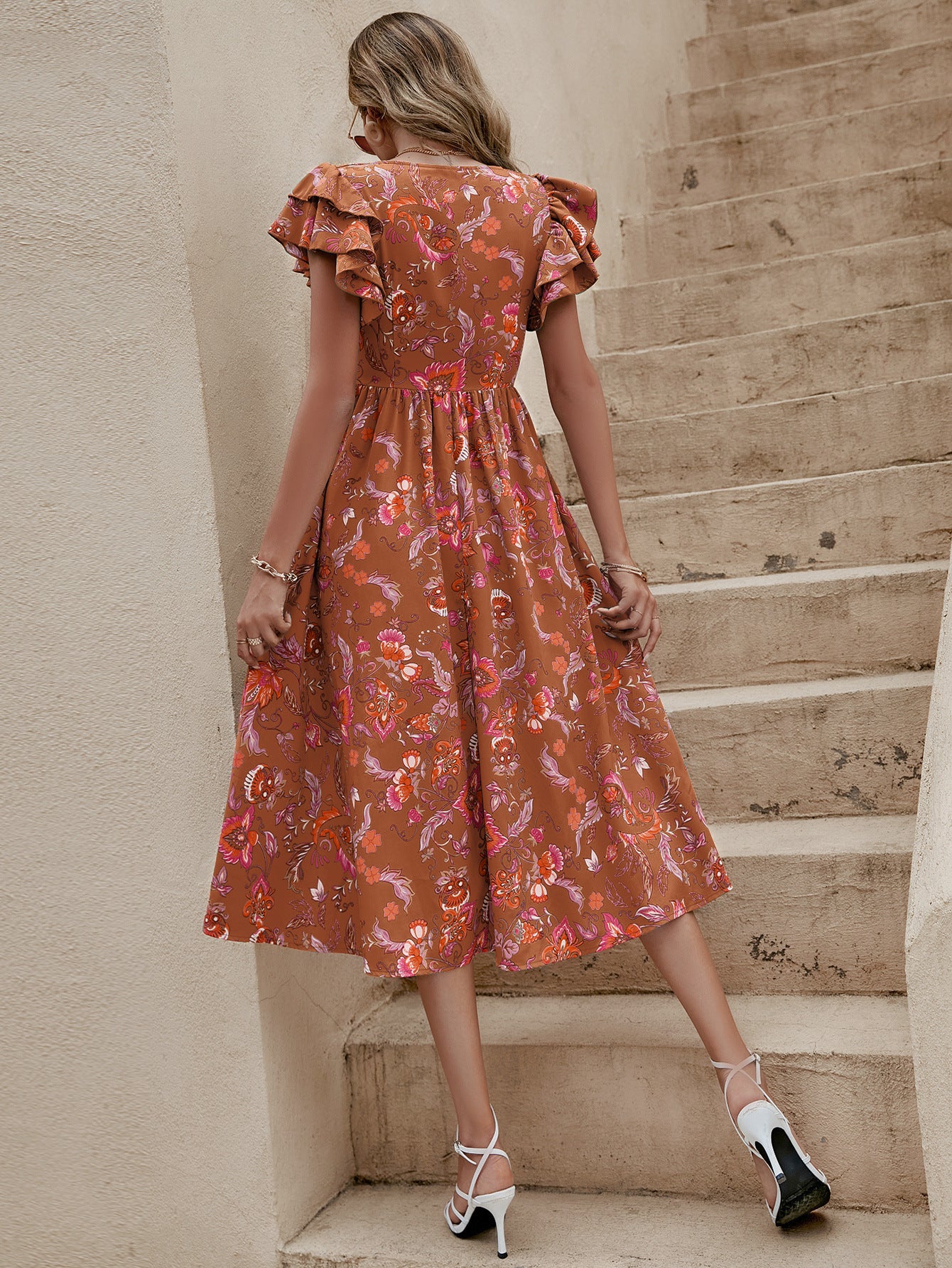 Floral V-Neck Midi Dress