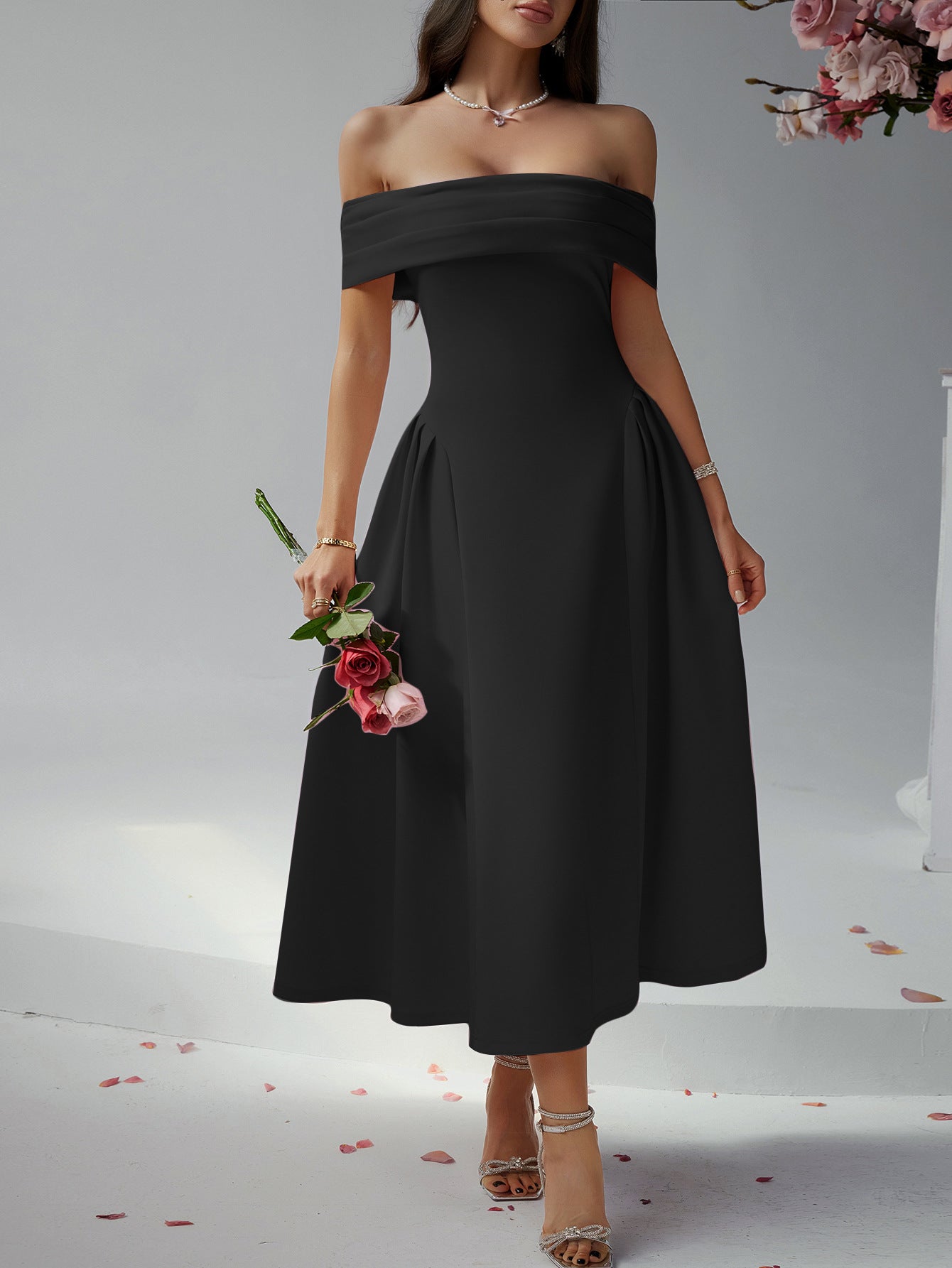 Off Shoulder Party Dress in - by Malbusaat