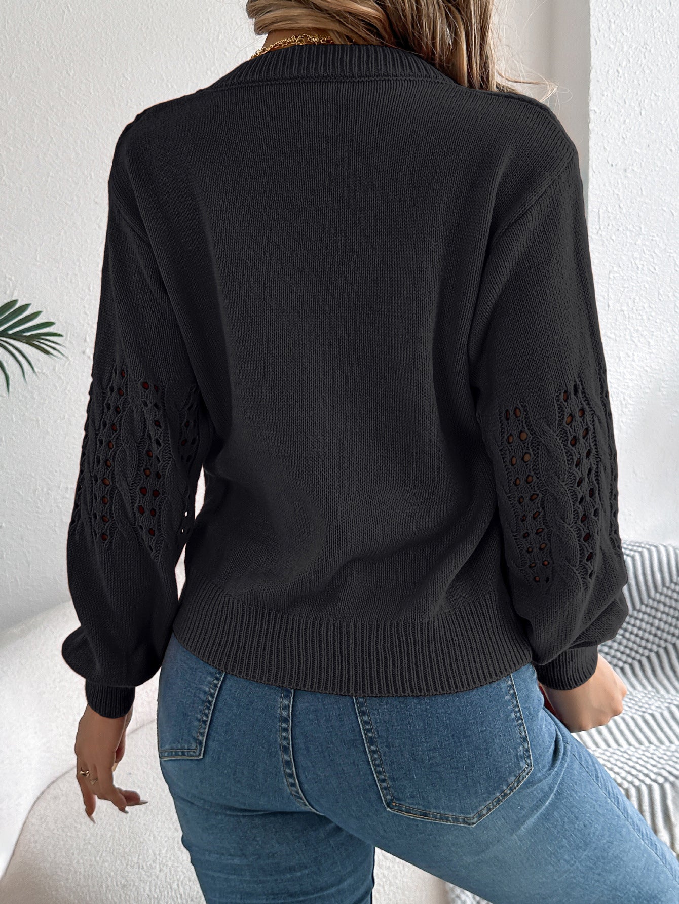 Cutout Lantern Sleeve Pullover in - Sweatshirt by Malbusaat