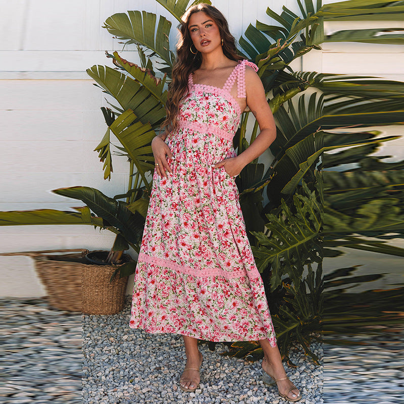 Floral Lace Patchwork Maxi Dress in - by Malbusaat
